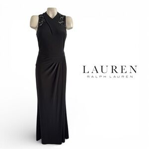 LAUREN RALPH LAUREN BLACK SEQUIN LACE MAXI DRESS SZ 2